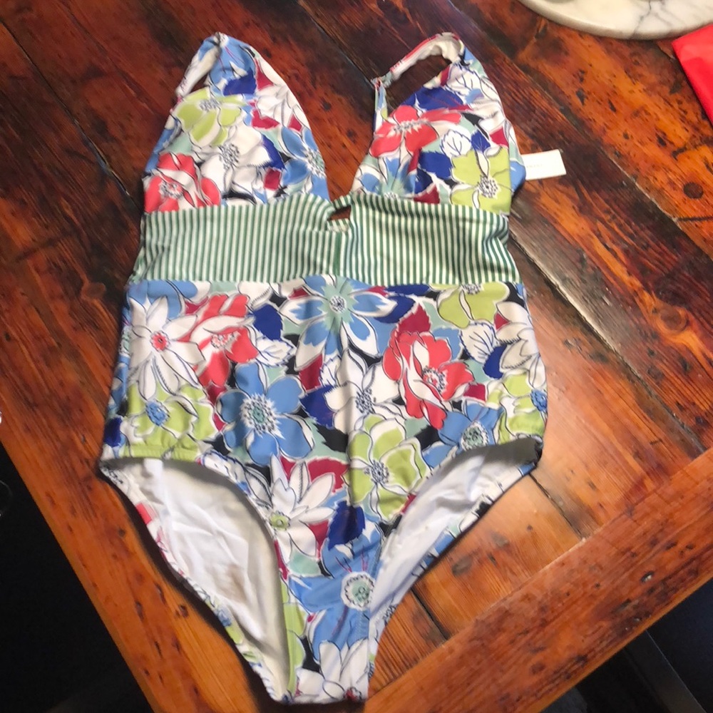 Floral and striped one piece Allihop suit